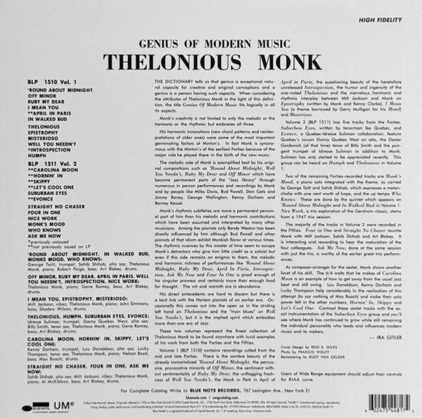 Виниловая пластинка THELONIOUS MONK BRILLIANT CORNERS CLEAR VINYL
