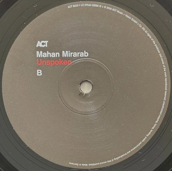 Виниловая пластинка MAHAN MIRARAB UNSPOKEN BLACK VINYL EDITION