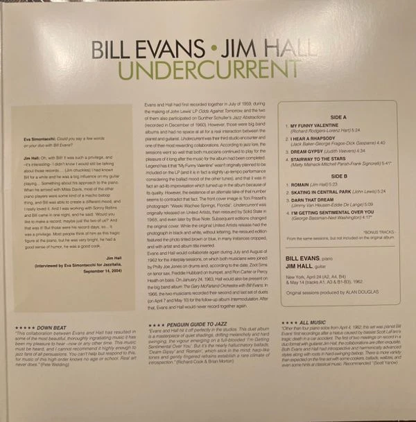 Виниловая пластинка BILL EVANS & JIM HALL UNDERCURRENT SOUNDSGOOD