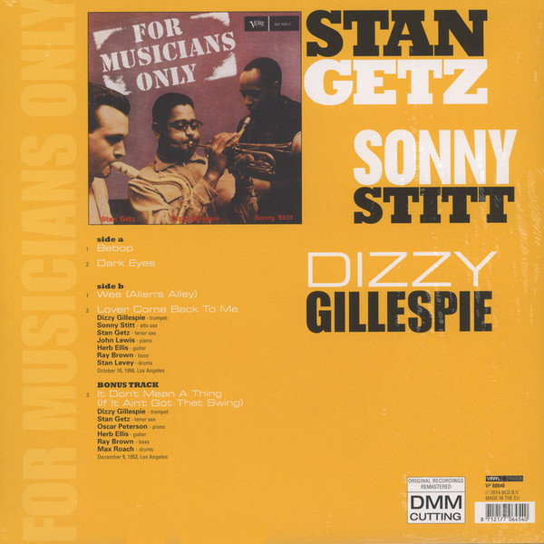 Виниловая пластинка STAN GETZ FOR MUSICIANS ONLY