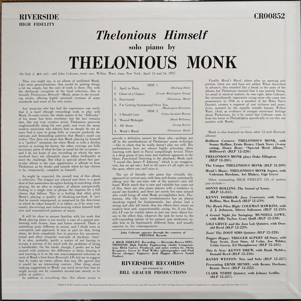 Виниловая пластинка THELONIOUS MONK THELONIOUS HIMSELF