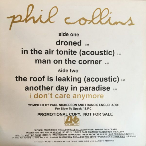 Виниловая пластинка PHIL COLLINS DRONED /IN THE AIR TONITE