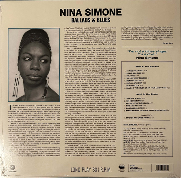 Виниловая пластинка NINA SIMONE BALLADS AN BLUES