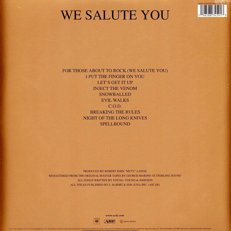 Виниловая пластинка AC/DC For Those About To Rock (We Salute You)