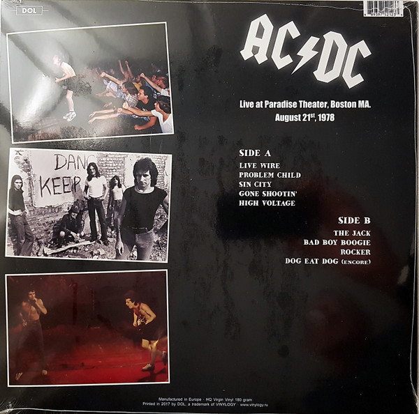 Виниловая пластинка AC/DC LIVE AT PARADISE THEATER, BOSTON MA. AUGUST 21ST, 1978