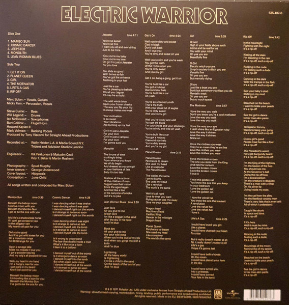 Виниловая пластинка T. REX ELECTRIC WARRIOR