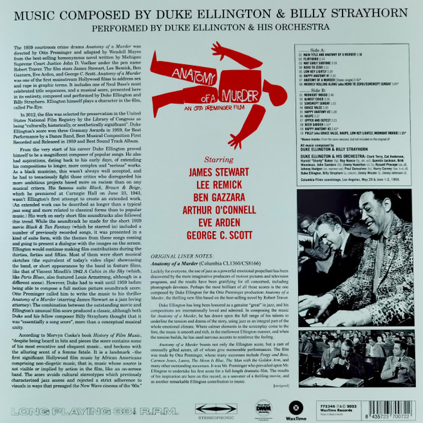 Виниловая пластинка DUKE ELLINGTON Otto Preminger's Anatomy Of A Murder (From The Sound Track Of The Motion Picture)